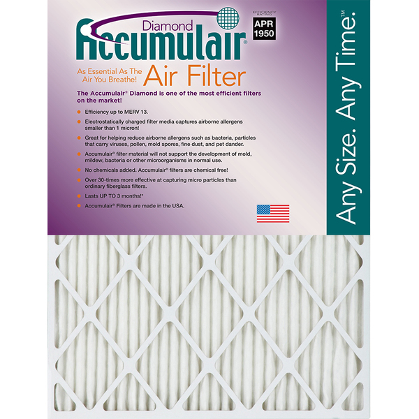 Accumulair Pleated Air Filter, 19" x 27" x 1", 4 Pack FD19X27A_4